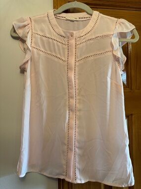 maison Jules Light Pink Ruffle Sleeve Women's Top XS